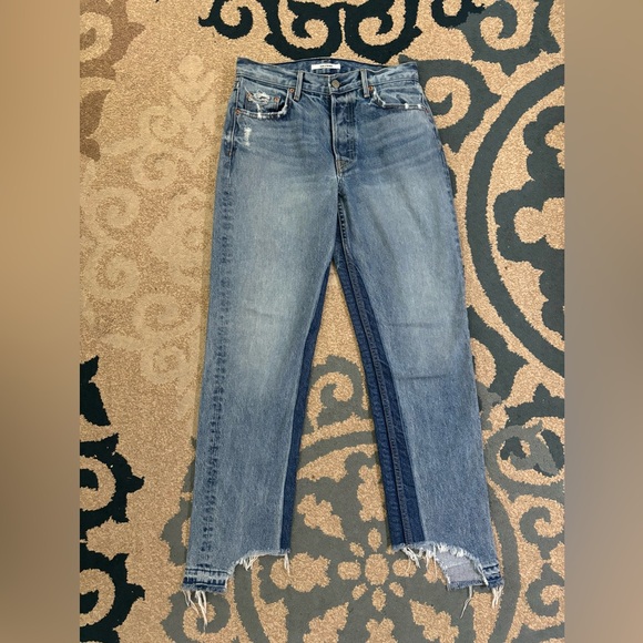 GRLFRND WOMEN'S BLUE TWO TONE COTTON STRAIGHT-LEG HELENA JEANS Size 26 - Picture 1 of 7